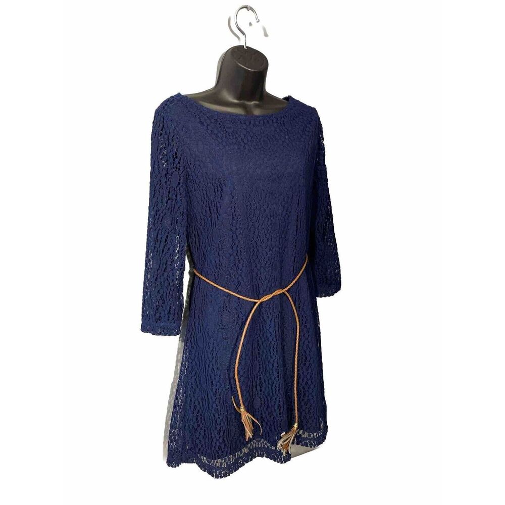 Sharagano Dress Women's Size 8 Bright Blue Floral Lace Crochet Boho Bell
